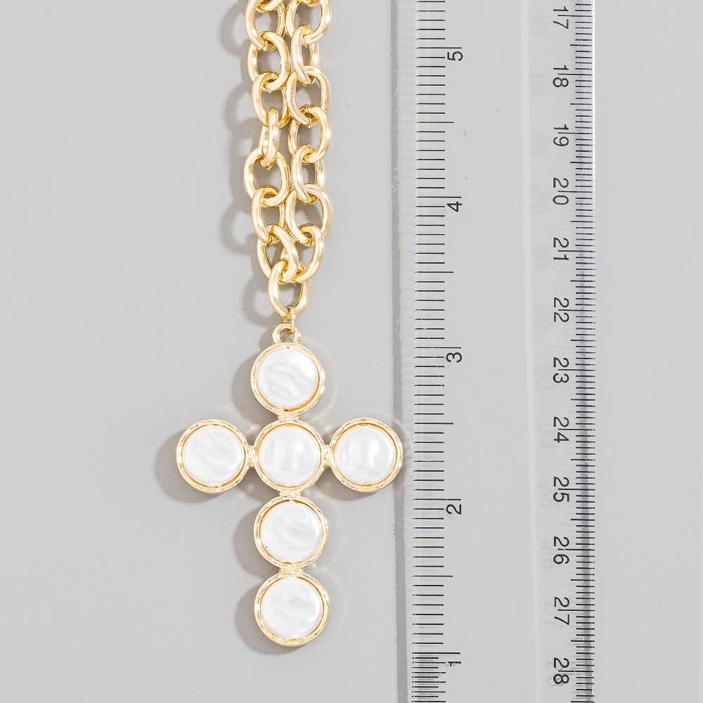 Pearl Discs Cross Pendant Necklace-Necklaces-The Looks by Fame Accessories-Stuffology - Where Vintage Meets Modern, A Boutique for Real Women in Crosbyton, TX