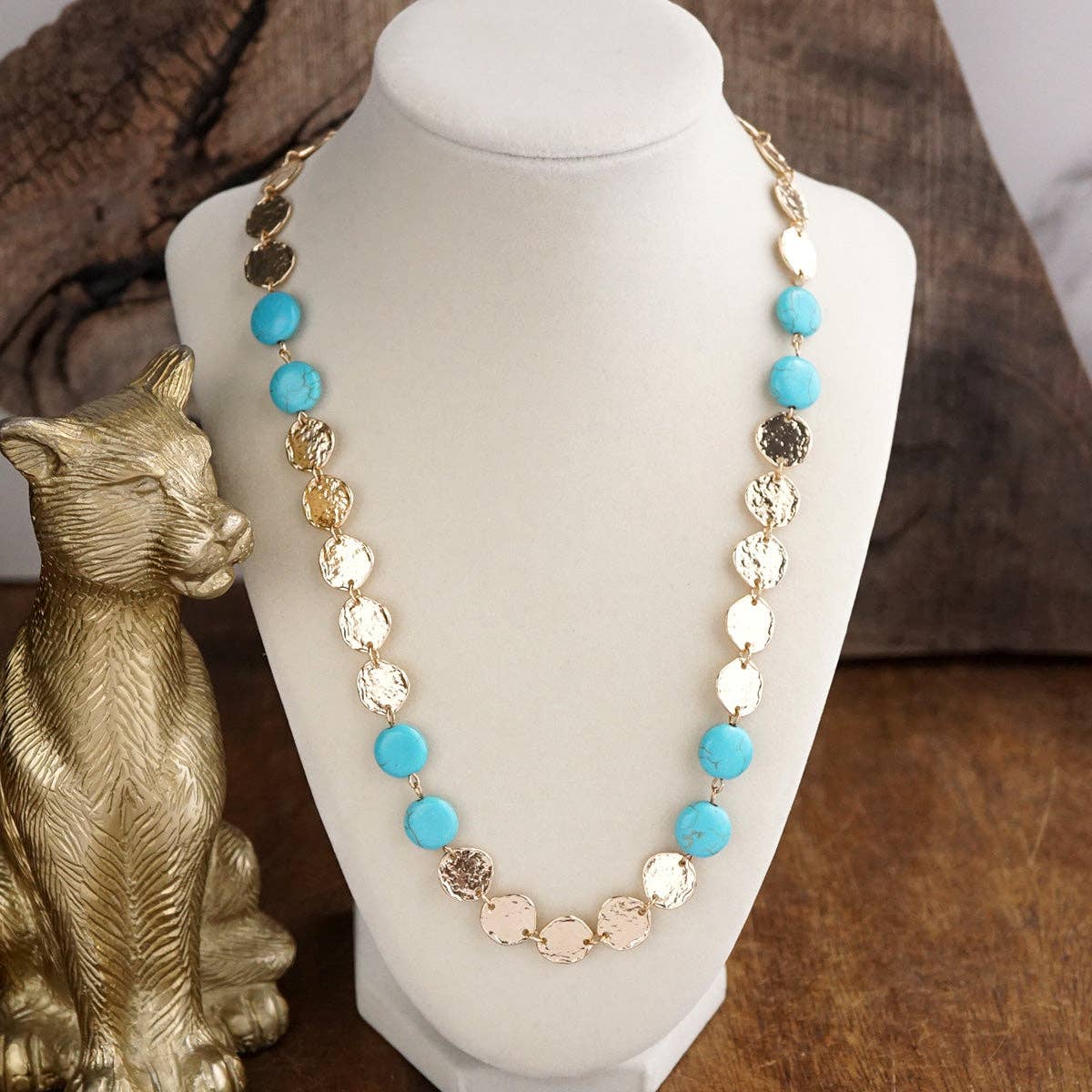 Desert Rhythm – Turquoise Color Stone & Textured Coin Necklace-PennyLine inc-Stuffology - Where Vintage Meets Modern, A Boutique for Real Women in Crosbyton, TX