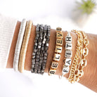 Heishi Disc Boho beaded stretchy bracelet Silver Gold Shell-Bracelets-PennyLine inc-Stuffology - Where Vintage Meets Modern, A Boutique for Real Women in Crosbyton, TX
