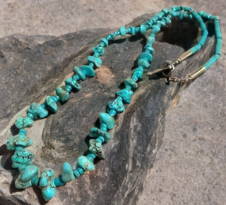 Blue Turquoise nugget 22 inch necklace with turquoise Heishi-necklace-Horse Spirit Studio-Stuffology - Where Vintage Meets Modern, A Boutique for Real Women in Crosbyton, TX