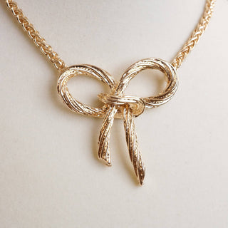 Large Rope Textured Bow Pendant Statement Necklace Silver Tone-Necklaces-PennyLine inc-Stuffology - Where Vintage Meets Modern, A Boutique for Real Women in Crosbyton, TX