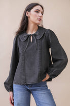 Mineral Washed Chambray Denim Blouse Top-Top-VERY J-Stuffology - Where Vintage Meets Modern, A Boutique for Real Women in Crosbyton, TX