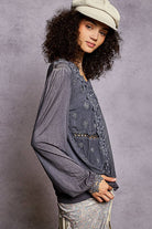 Long Sleeve Contrast Floral Lace Crochet V-Neck Top-Pol Clothing-Stuffology - Where Vintage Meets Modern, A Boutique for Real Women in Crosbyton, TX