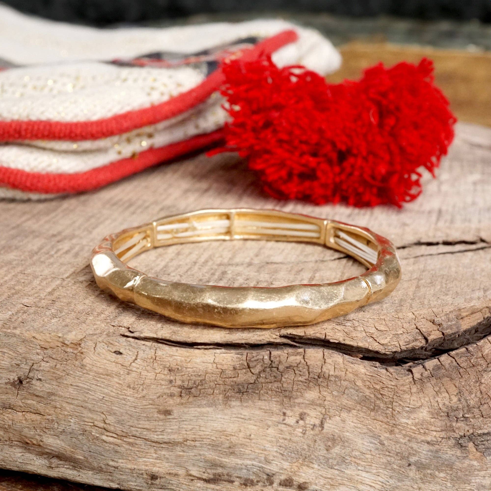 Boho Stretchy Minimalist Bangle Raw Textured Worn Gold-Bracelets-PennyLine inc-Stuffology - Where Vintage Meets Modern, A Boutique for Real Women in Crosbyton, TX