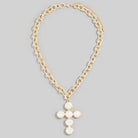 Pearl Discs Cross Pendant Necklace-Necklaces-The Looks by Fame Accessories-Stuffology - Where Vintage Meets Modern, A Boutique for Real Women in Crosbyton, TX