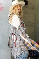 Oversized peace sign patch button down plaid shirt /Stuffology Boutique-Shirt / Jacket-POL Clothing-Stuffology - Where Vintage Meets Modern, A Boutique for Real Women in Crosbyton, TX