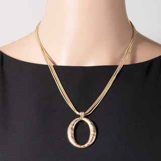 Matte Hammered Gold Oval Pendant Layered Chains Necklace-Necklaces-The Looks by Fame Accessories-Stuffology - Where Vintage Meets Modern, A Boutique for Real Women in Crosbyton, TX