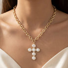 Pearl Discs Cross Pendant Necklace-Necklaces-The Looks by Fame Accessories-Stuffology - Where Vintage Meets Modern, A Boutique for Real Women in Crosbyton, TX
