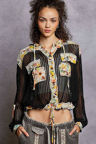 Cream Vintage Washed Floral Print Hoodie Jacket-Jackets-Pol Clothing-Stuffology - Where Vintage Meets Modern, A Boutique for Real Women in Crosbyton, TX