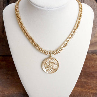 Coin Statement Chain Necklace in Worn Gold Tone-Necklaces-PennyLine inc-Stuffology - Where Vintage Meets Modern, A Boutique for Real Women in Crosbyton, TX