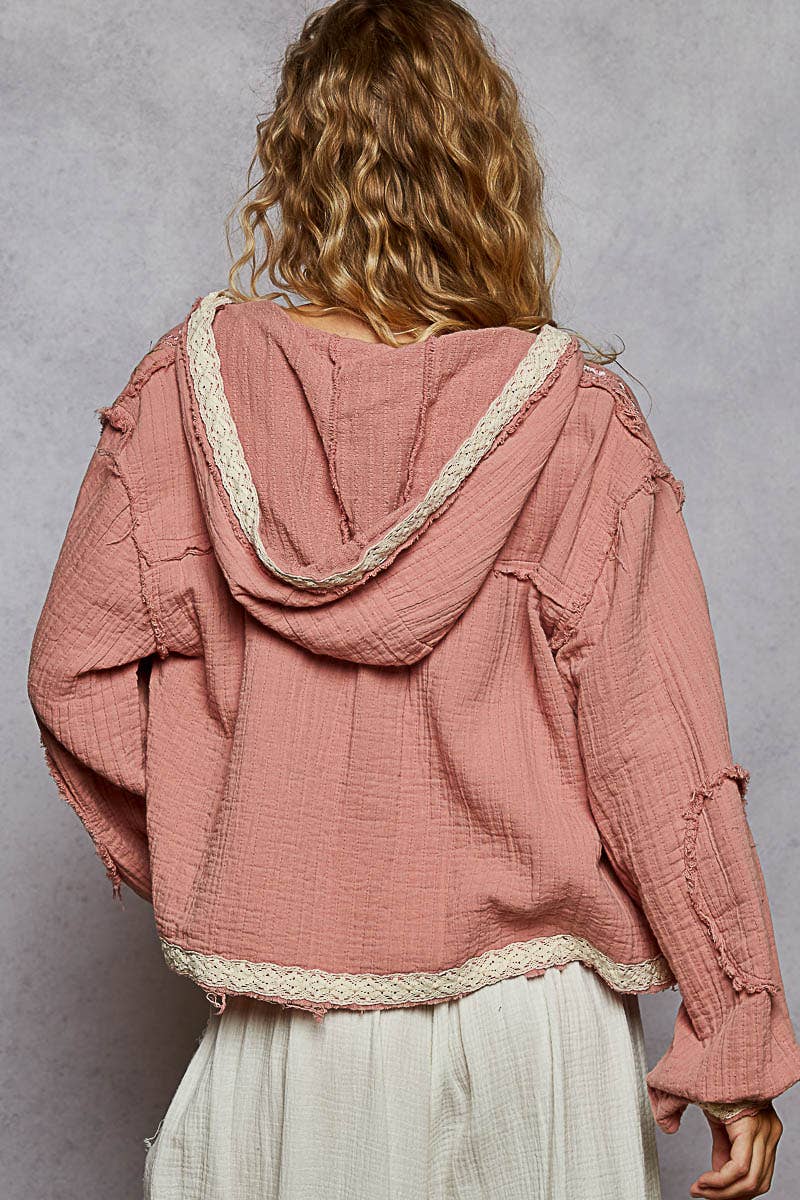 Vintage Wash Double Gauze Hoodie Jacket-Hoodie-Pol Clothing-Stuffology - Where Vintage Meets Modern, A Boutique for Real Women in Crosbyton, TX