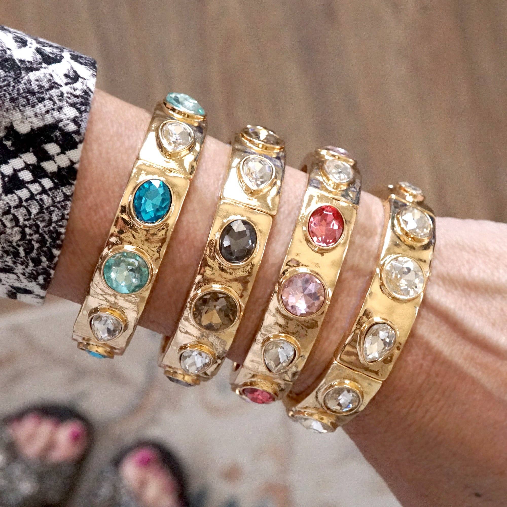 Sparkly Crystal Stretch Bangles – Gold Tone with Color Options-Bracelets-PennyLine inc-Stuffology - Where Vintage Meets Modern, A Boutique for Real Women in Crosbyton, TX