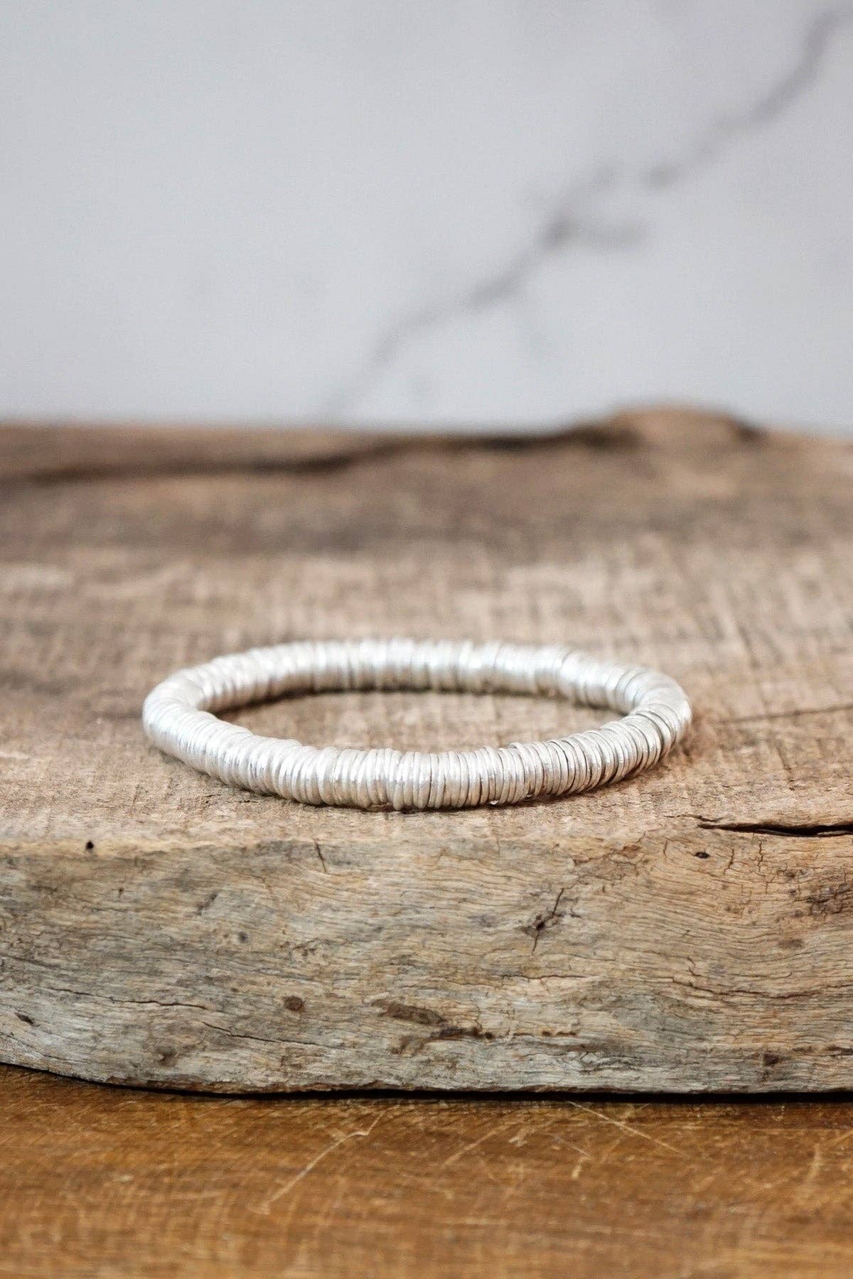 Heishi Disc Boho beaded stretchy bracelet Silver Gold Shell-Bracelets-PennyLine inc-Stuffology - Where Vintage Meets Modern, A Boutique for Real Women in Crosbyton, TX