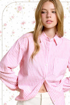 Collared Contrast Stripe Button Down Shirt-La Miel-Stuffology - Where Vintage Meets Modern, A Boutique for Real Women in Crosbyton, TX