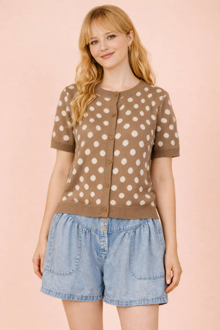 Polka Dot Button Down Knit Sweater Cardigan-Sweater Cardigan-VERY J-Stuffology - Where Vintage Meets Modern, A Boutique for Real Women in Crosbyton, TX