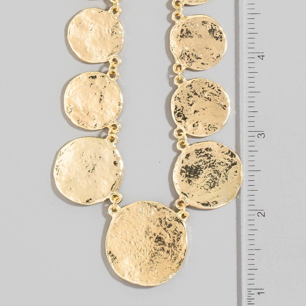 Large Textured Coins Statement Necklace-Necklaces-The Looks by Fame Accessories-Stuffology - Where Vintage Meets Modern, A Boutique for Real Women in Crosbyton, TX
