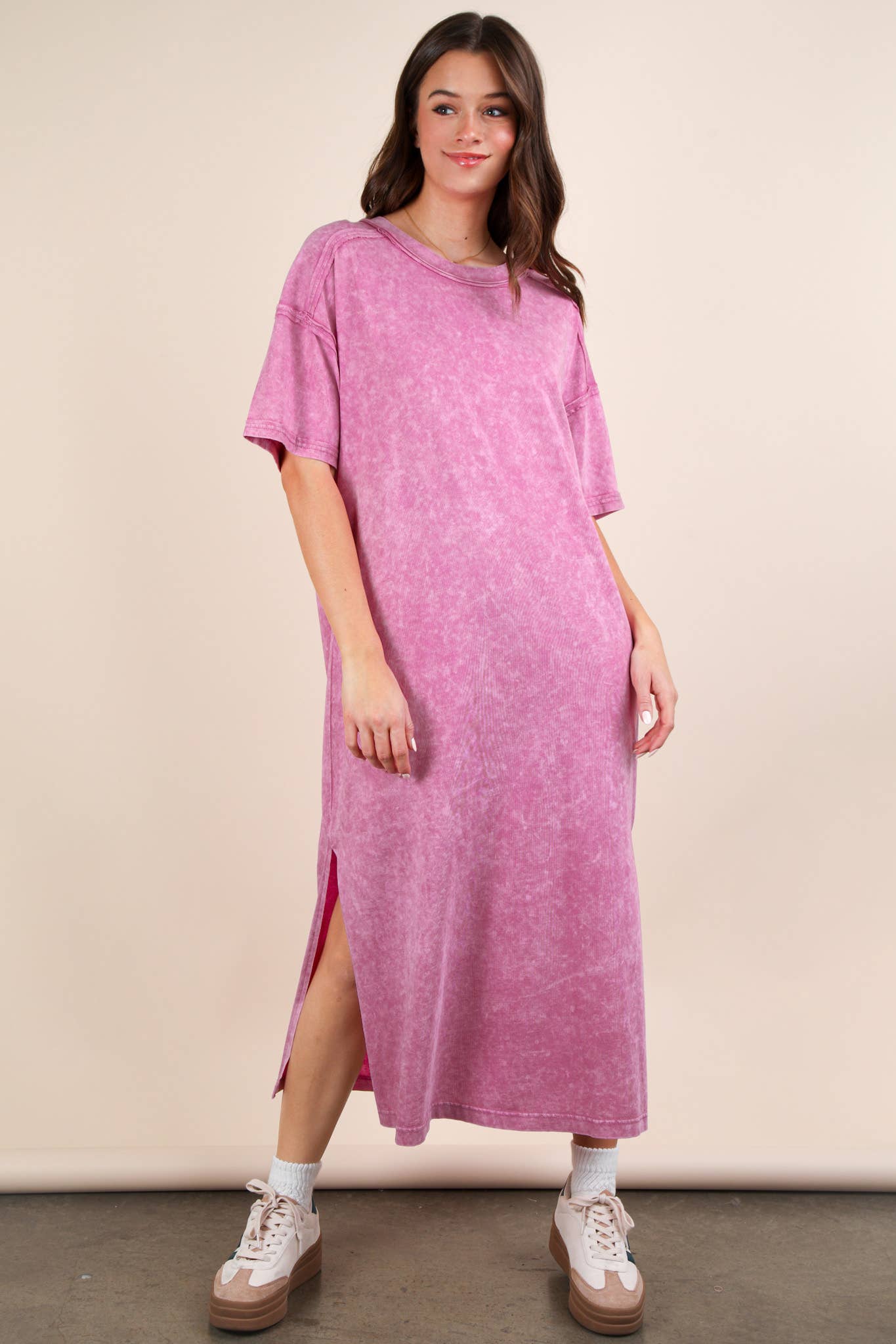 Mineral Washed Casual Comfy Midi Dress-Dresses-VERY J-Stuffology - Where Vintage Meets Modern, A Boutique for Real Women in Crosbyton, TX