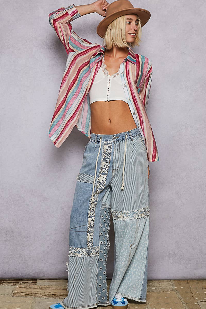Long sleeve pocket detail printed woven shirt top SALE-Pol Clothing-Stuffology - Where Vintage Meets Modern, A Boutique for Real Women in Crosbyton, TX