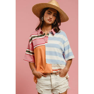 MIX AND MATCH STRIPE COLOR BLOCK PULLOVER TOP