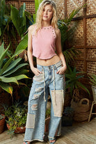 POL Clothing Stud Detail Patchwork Denim Pants-Jeans-Pol Clothing-Stuffology - Where Vintage Meets Modern, A Boutique for Real Women in Crosbyton, TX