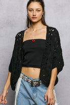 Batwing Sleeve Button Down Solid Crochet Cardigan Top-Pol Clothing-Stuffology - Where Vintage Meets Modern, A Boutique for Real Women in Crosbyton, TX