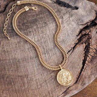 Coin Statement Chain Necklace in Worn Gold Tone-Necklaces-PennyLine inc-Stuffology - Where Vintage Meets Modern, A Boutique for Real Women in Crosbyton, TX