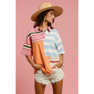 MIX AND MATCH STRIPE COLOR BLOCK PULLOVER TOP