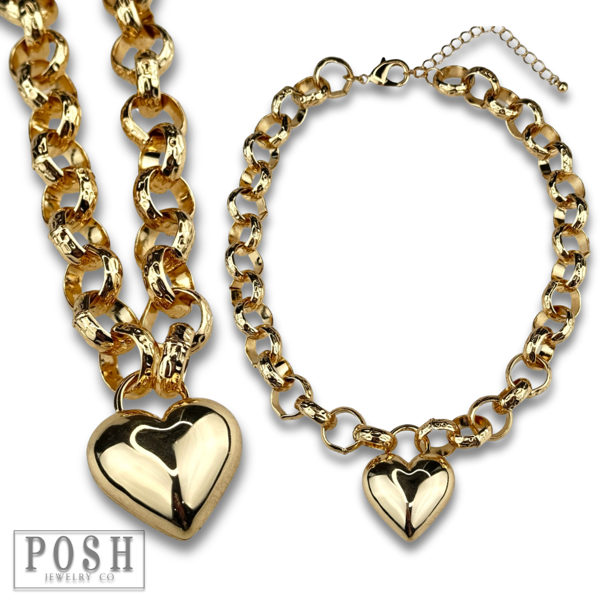 Puffed heart and chunky chain necklace-Pink Panache Brands-Stuffology - Where Vintage Meets Modern, A Boutique for Real Women in Crosbyton, TX