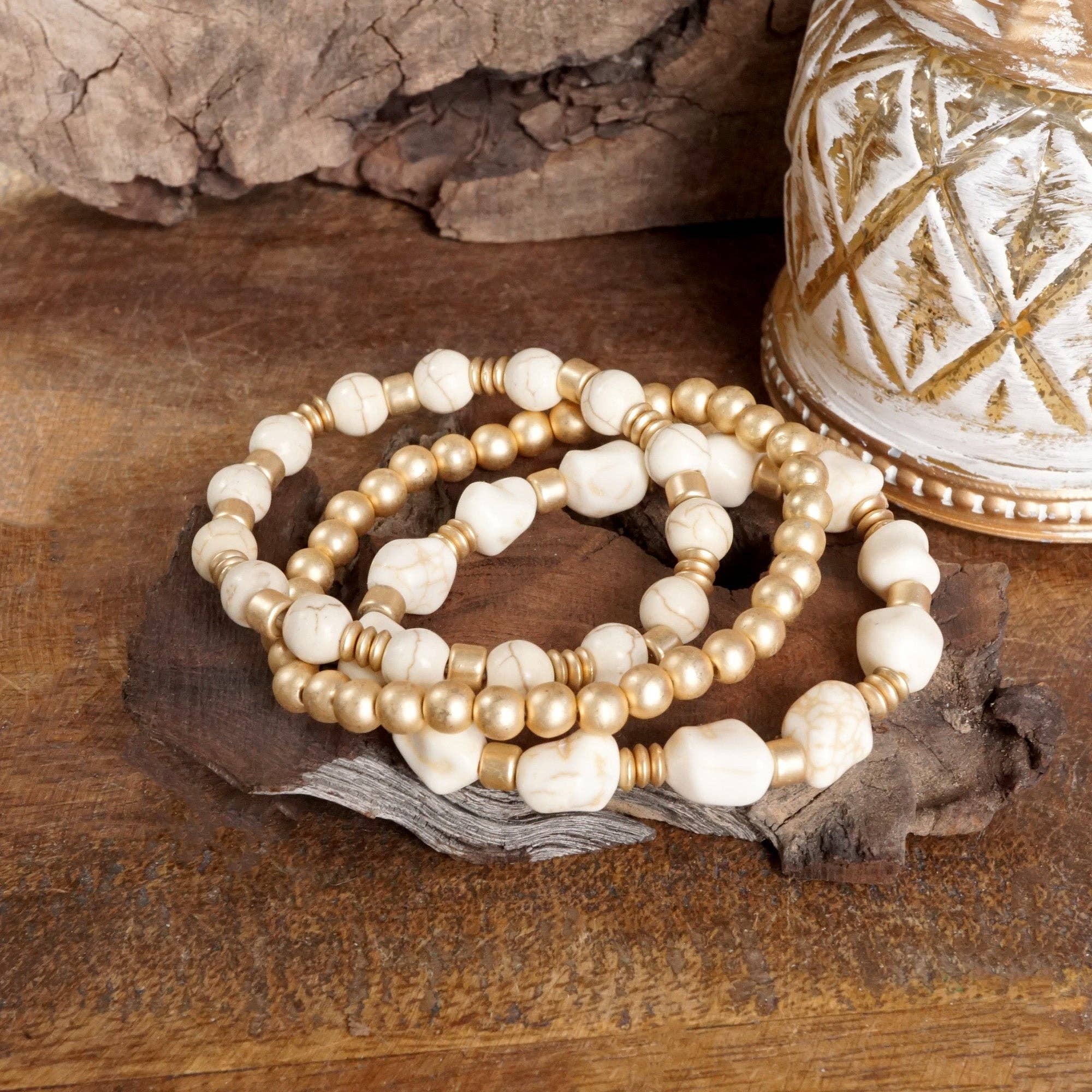 Western-Inspired Beaded Bracelet Set – Gold & Stone Accents-PennyLine inc-Stuffology - Where Vintage Meets Modern, A Boutique for Real Women in Crosbyton, TX