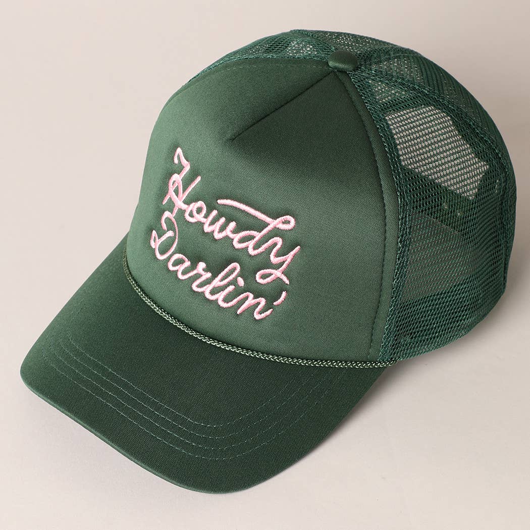 Howdy Darlin' Embroidered Mesh Back Trucker Cap | Stuffology Boutique-Hats-Fashion City-Stuffology - Where Vintage Meets Modern, A Boutique for Real Women in Crosbyton, TX