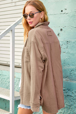 Crinkled Gauze Button Down Shirt-La Miel-Stuffology - Where Vintage Meets Modern, A Boutique for Real Women in Crosbyton, TX