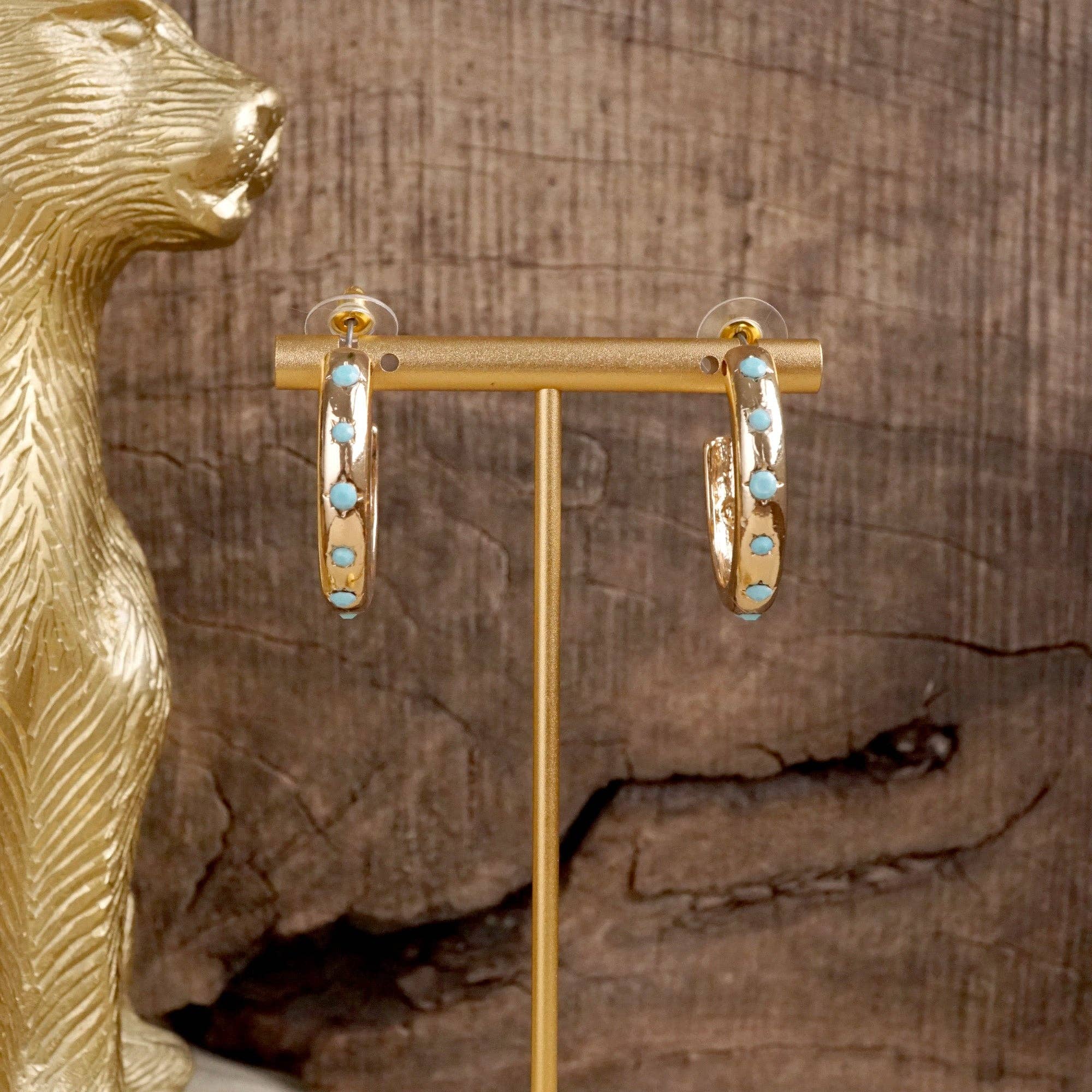 Classic Bubble Hoops – Gold with Crystal, Pearl, or Turquoise-Earrings-PennyLine inc-Stuffology - Where Vintage Meets Modern, A Boutique for Real Women in Crosbyton, TX