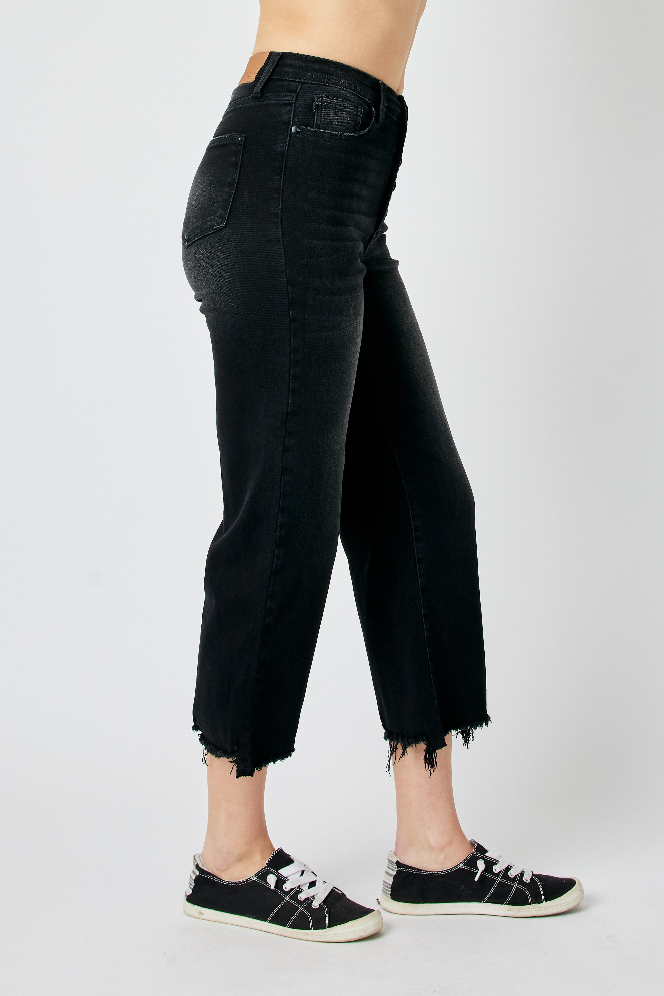 JUDY BLUE BLACK HIGH WAISTED DESTROY RAW HEM CROP WIDE JEANS / STUFFOLOGY BOUTIQUE-Jeans-Judy Blue-Stuffology - Where Vintage Meets Modern, A Boutique for Real Women in Crosbyton, TX