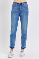 Judy Blue Mid Rise Rigid Magic Release Hem Boyfriend Fit Jeans /Stuffology Boutique-Jeans-JUDY BLUE-Stuffology - Where Vintage Meets Modern, A Boutique for Real Women in Crosbyton, TX