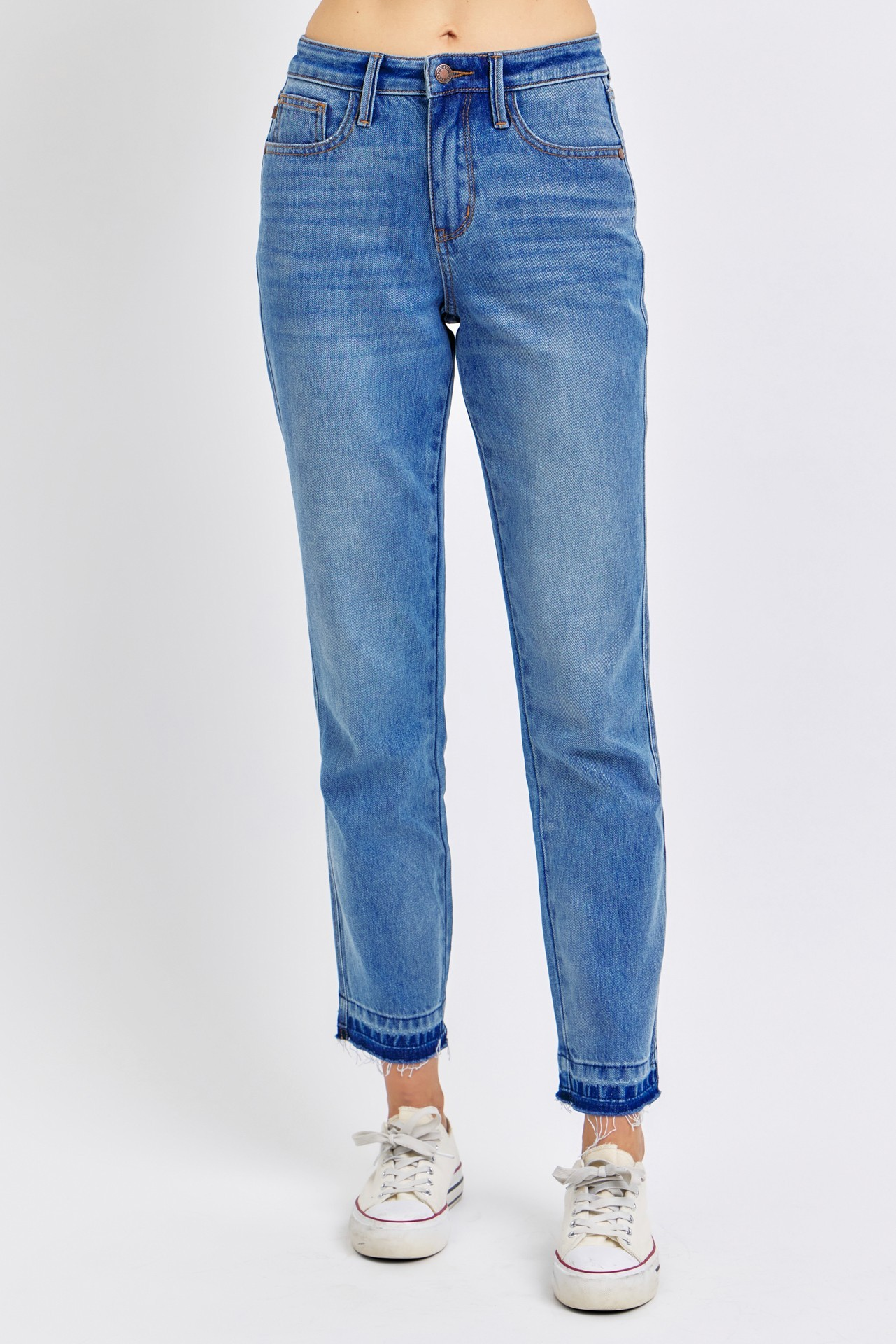 Judy Blue Mid Rise Rigid Magic Release Hem Boyfriend Fit Jeans /Stuffology Boutique-Jeans-JUDY BLUE-Stuffology - Where Vintage Meets Modern, A Boutique for Real Women in Crosbyton, TX