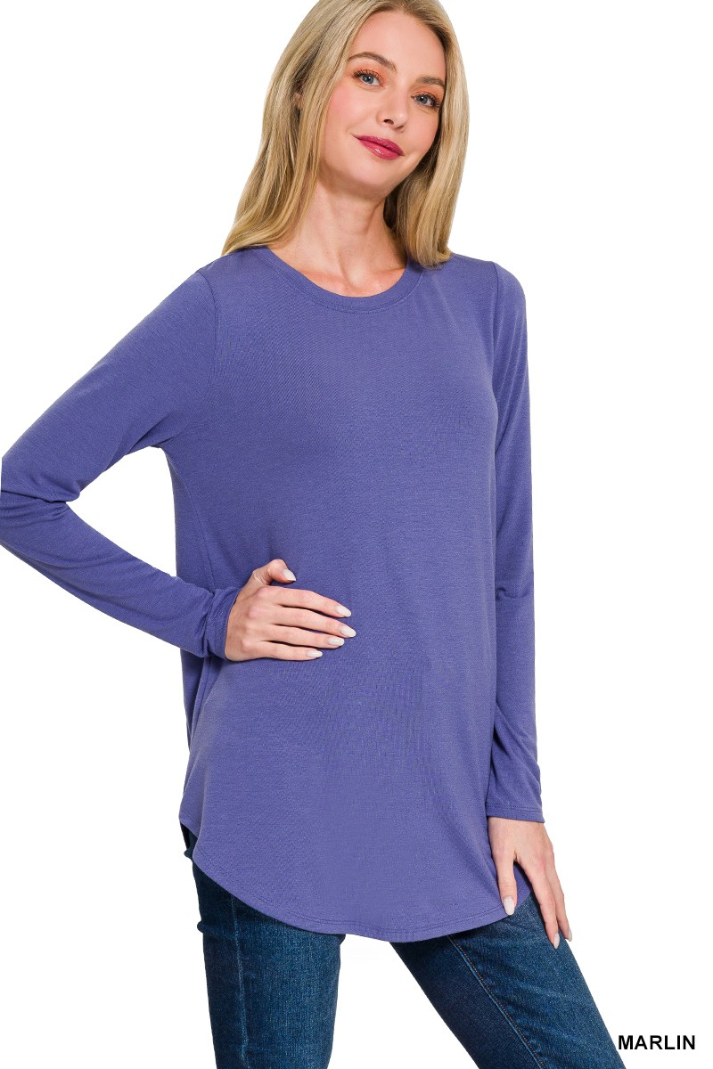 LONG SLEEVE ROUND NECK & ROUND HEM TOP /STUFFOLOGY BOUTIQUE-TOP-ZENANA-Stuffology - Where Vintage Meets Modern, A Boutique for Real Women in Crosbyton, TX