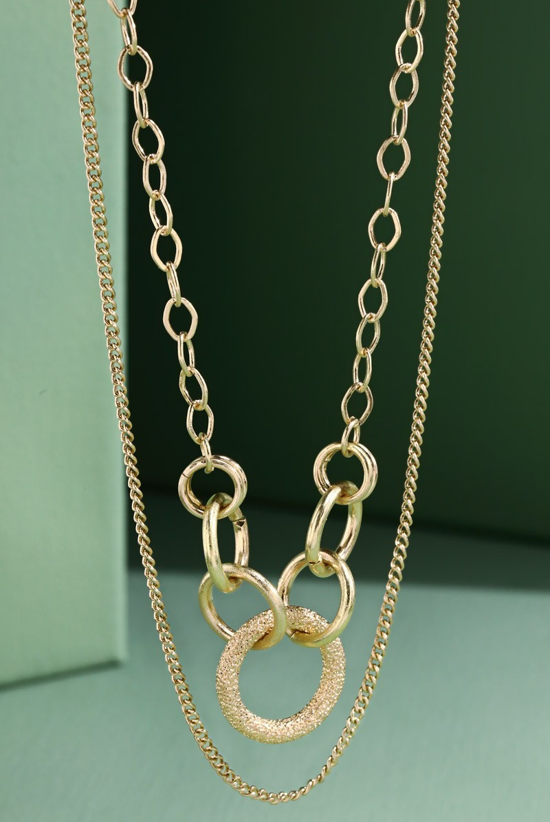 DOUBLE LAYERED LINKED PENDANT NECKLACE / STUFFOLOGY BOUTIQUE-Necklaces-Urbanista-Stuffology - Where Vintage Meets Modern, A Boutique for Real Women in Crosbyton, TX