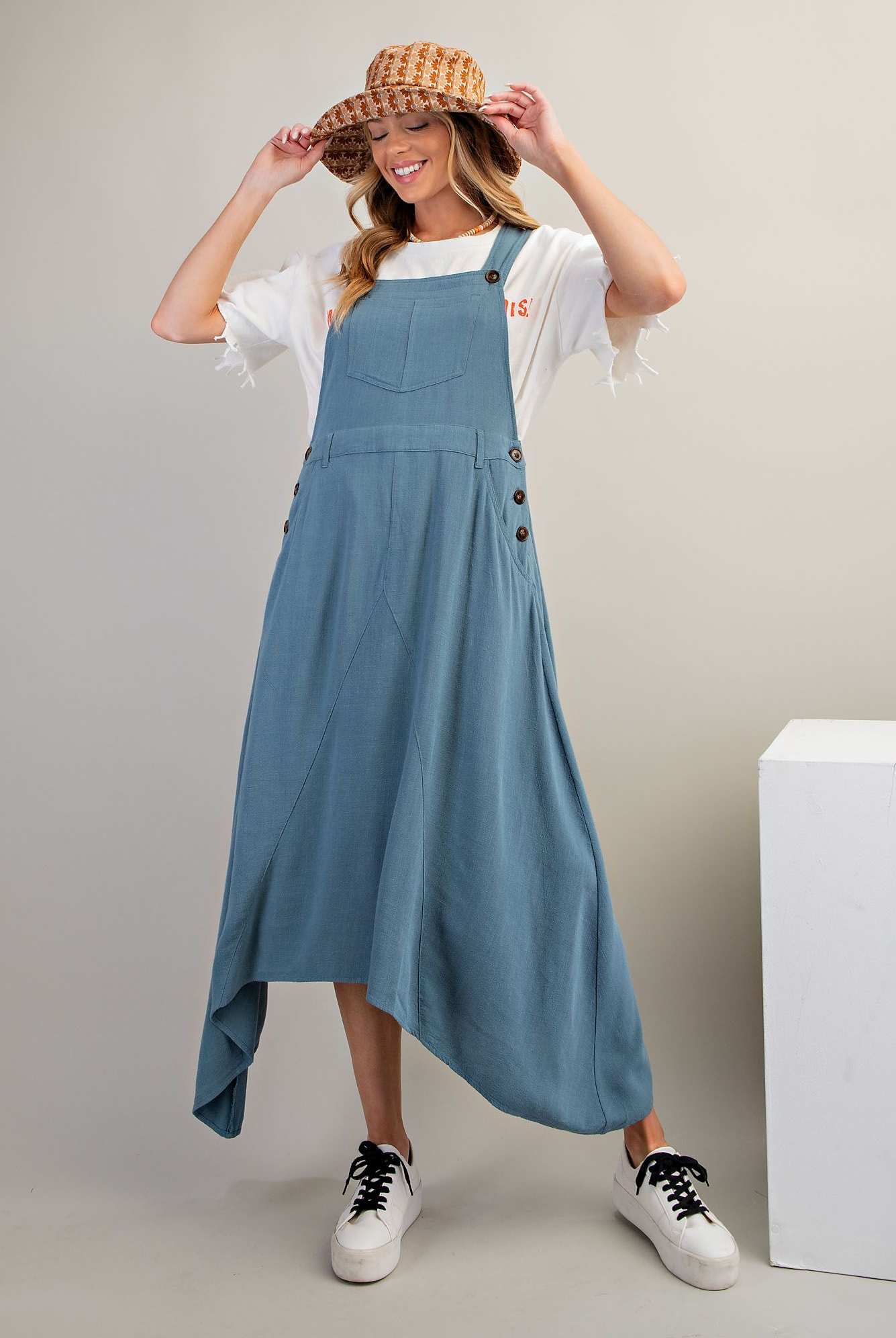 LINEN BLEND JUMPSUIT DRESS | STUFFOLOGY BOUTIQUE-Dresses-Easel-Stuffology - Where Vintage Meets Modern, A Boutique for Real Women in Crosbyton, TX