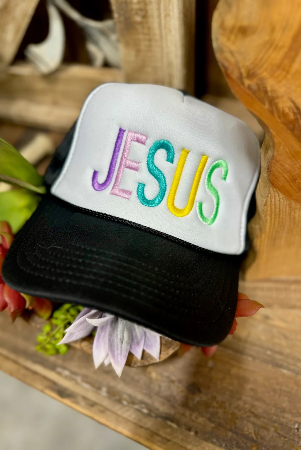 Jesus Embroidered Trucker Cap | Stuffology Boutique-Hats-Texas True Threads-Stuffology - Where Vintage Meets Modern, A Boutique for Real Women in Crosbyton, TX