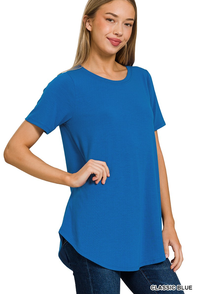 CLASSIC BLUE SHORT SLEEVE ROUND NECK &amp; ROUND HEM TOP / STUFFOLOGY BOUTIQUE-TOP-Zenana-Stuffology - Where Vintage Meets Modern, A Boutique for Real Women in Crosbyton, TX