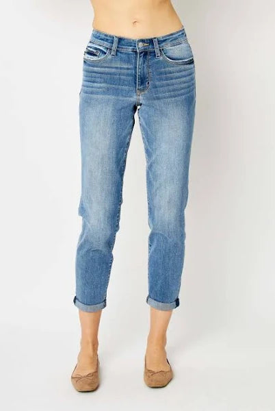 MID RISE CUFFED SLIM JEANS | Stuffology Boutique-Jeans-Judy Blue-Stuffology - Where Vintage Meets Modern, A Boutique for Real Women in Crosbyton, TX