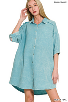 WASHED DOUBLE GAUZE BUTTON DOWN SHIRT DRESS-Dresses-ZENANA-Stuffology - Where Vintage Meets Modern, A Boutique for Real Women in Crosbyton, TX