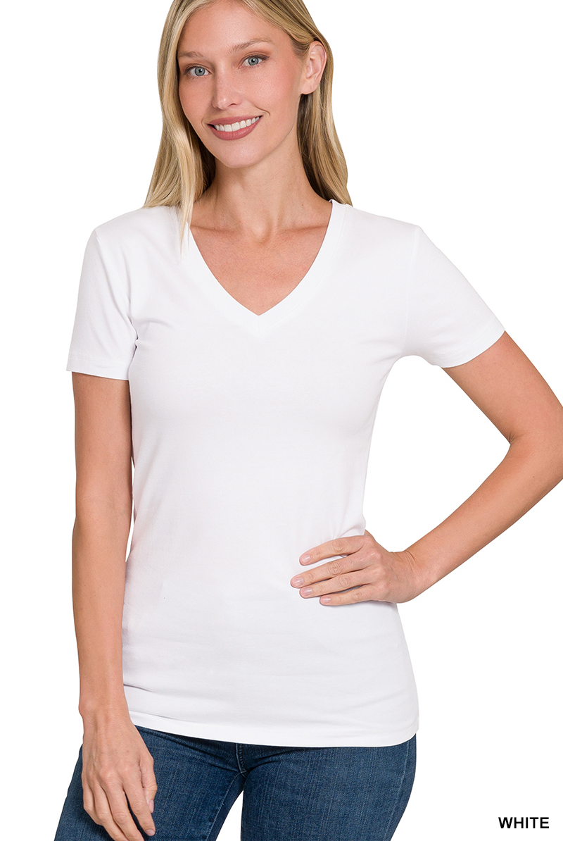 Cotton V-Neck Short Sleeve T-Shirts | Stuffology Boutique-Top-Zenana-Stuffology - Where Vintage Meets Modern, A Boutique for Real Women in Crosbyton, TX