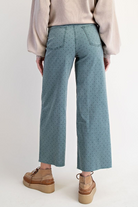 TEAL POLKADOT PRINTED WASHED TWILL STRETCH PANTS-Jeans-EASEL-Stuffology - Where Vintage Meets Modern, A Boutique for Real Women in Crosbyton, TX