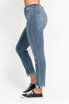 Judy Blue High Rise Bleach Splash Boyfriend Jean /Stuffology Boutique-Jeans-JUDY BLUE-Stuffology - Where Vintage Meets Modern, A Boutique for Real Women in Crosbyton, TX