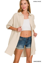 WASHED DOUBLE GAUZE BUTTON DOWN SHIRT DRESS-Dresses-ZENANA-Stuffology - Where Vintage Meets Modern, A Boutique for Real Women in Crosbyton, TX