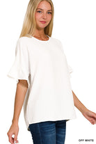 Woven Airflow Ruffle Sleeve Top | Stuffology Boutique-Short Sleeves-Zenana-Stuffology - Where Vintage Meets Modern, A Boutique for Real Women in Crosbyton, TX