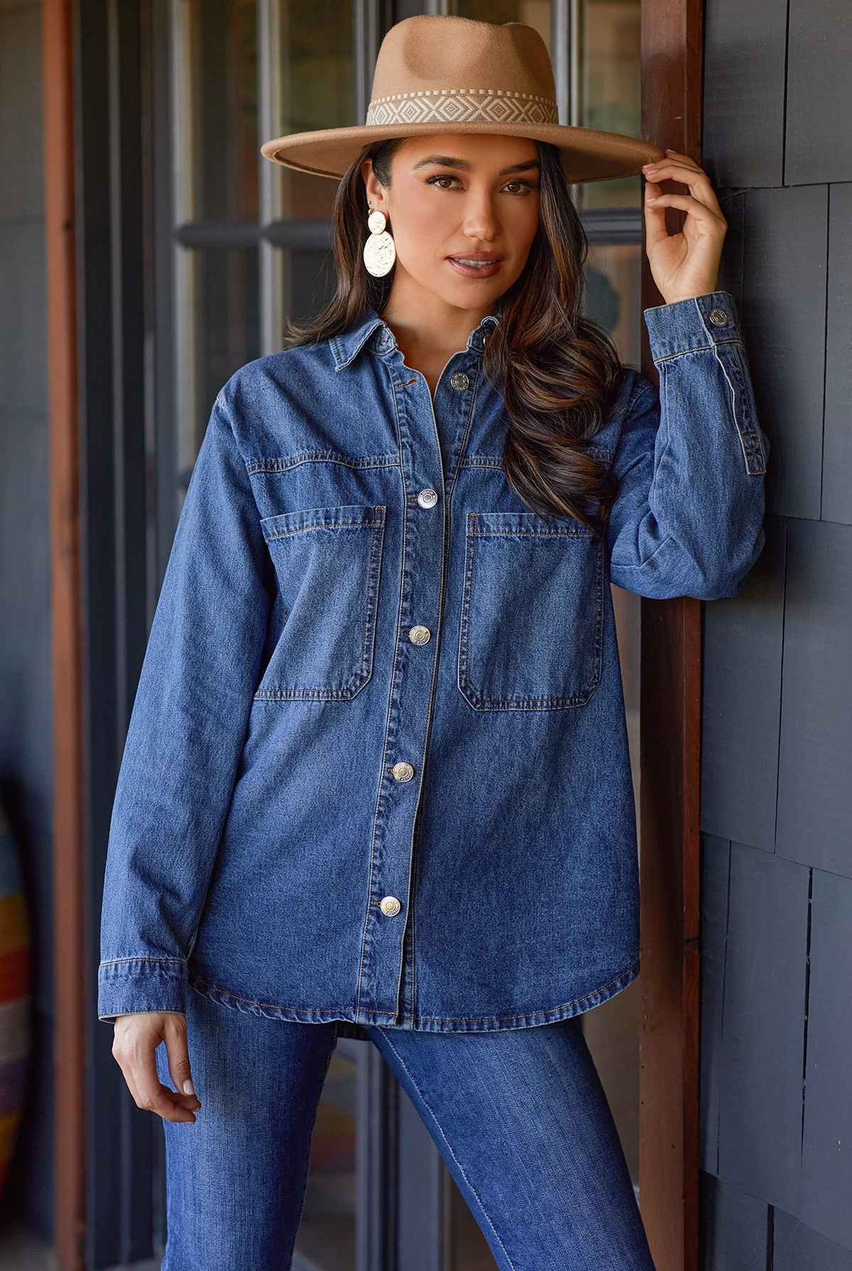 Medium Wash Denim Jacket with Front Patch Pockets / Stuffology Boutique-Jackets-Royalty for Me-Stuffology - Where Vintage Meets Modern, A Boutique for Real Women in Crosbyton, TX
