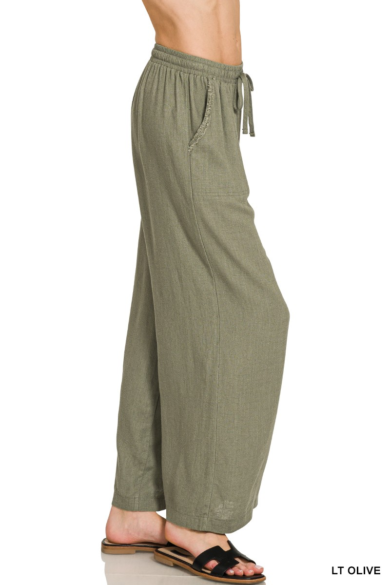 Light Olive Wide Leg Linen Pants-Pants-Zenana-Stuffology - Where Vintage Meets Modern, A Boutique for Real Women in Crosbyton, TX