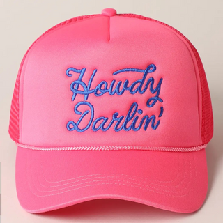 Howdy Darlin' Embroidered Mesh Back Trucker Cap-Hats-Fashion City-Stuffology - Where Vintage Meets Modern, A Boutique for Real Women in Crosbyton, TX